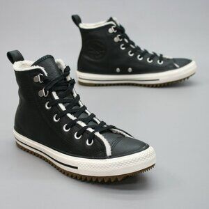 Converse Ladies 8 CTAS Hiker Boots Black Leather Fleece Lining Sneakers Shoes